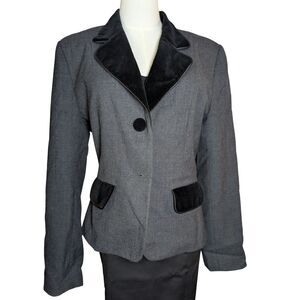 Vintage Albert Nipon Wool Blazer Women's 10 Gray Velvet Trim Tuxedo Jacket